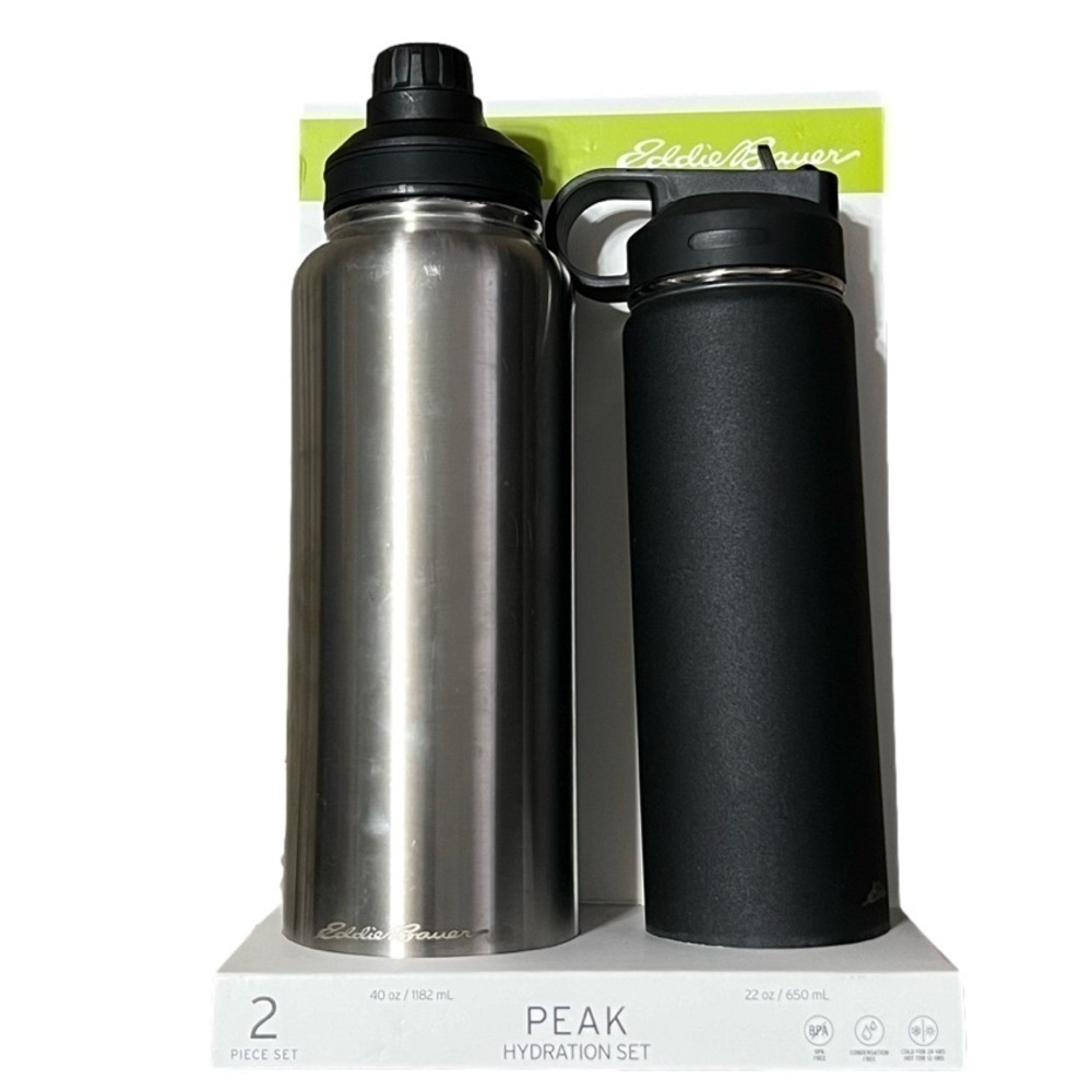 Eddie Bauer Peak Hydration Set (2 Piece) Interchangeable Lids 40 Oz & 22 Oz